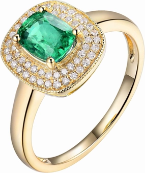 Emerald Ring For Women, Solid 18K Yellow Gold Rings - Emerald and Diamond Ring, 1.00ct Natura Green Emerald Ring & Real Diamond Gemstone Rings For Couple Engagement Ring
