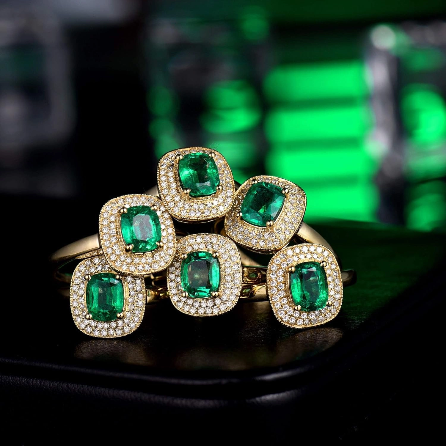 Emerald Ring For Women, Solid 18K Yellow Gold Rings - Emerald and Diamond Ring, 1.00ct Natura Green Emerald Ring & Real Diamond Gemstone Rings For Couple Engagement Ring