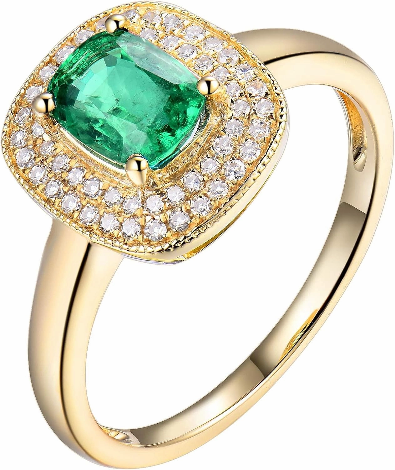 Emerald Ring For Women, Solid 18K Yellow Gold Rings - Emerald and Diamond Ring, 1.00ct Natura Green Emerald Ring & Real Diamond Gemstone Rings For Couple Engagement Ring
