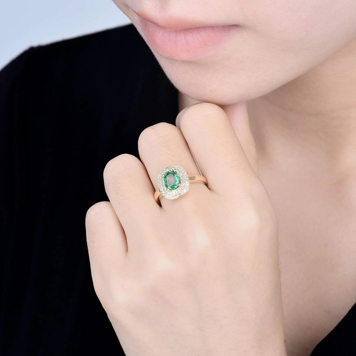 Emerald Ring For Women, Solid 18K Yellow Gold Rings - Emerald and Diamond Ring, 1.00ct Natura Green Emerald Ring & Real Diamond Gemstone Rings For Couple Engagement Ring