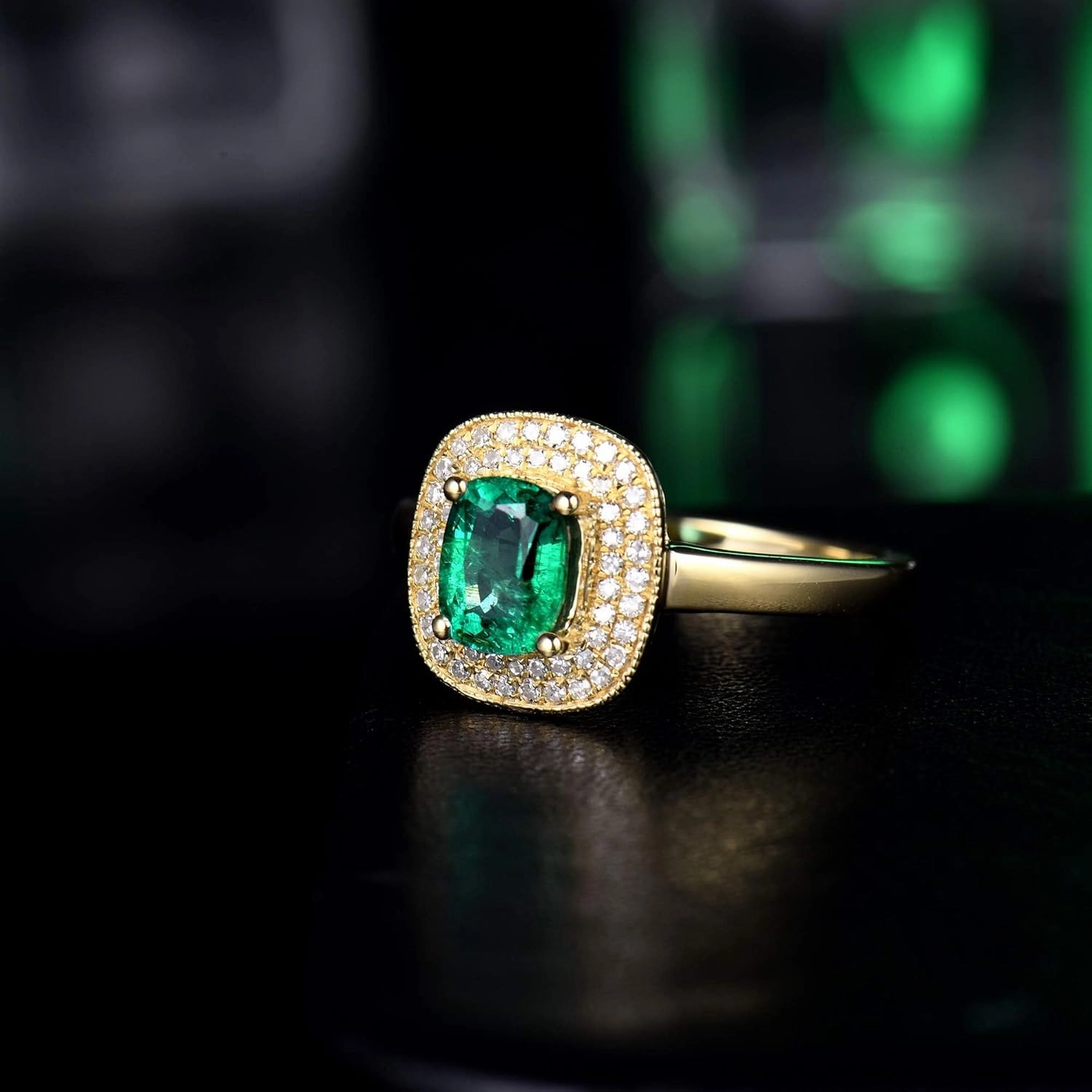 Emerald Ring For Women, Solid 18K Yellow Gold Rings - Emerald and Diamond Ring, 1.00ct Natura Green Emerald Ring & Real Diamond Gemstone Rings For Couple Engagement Ring