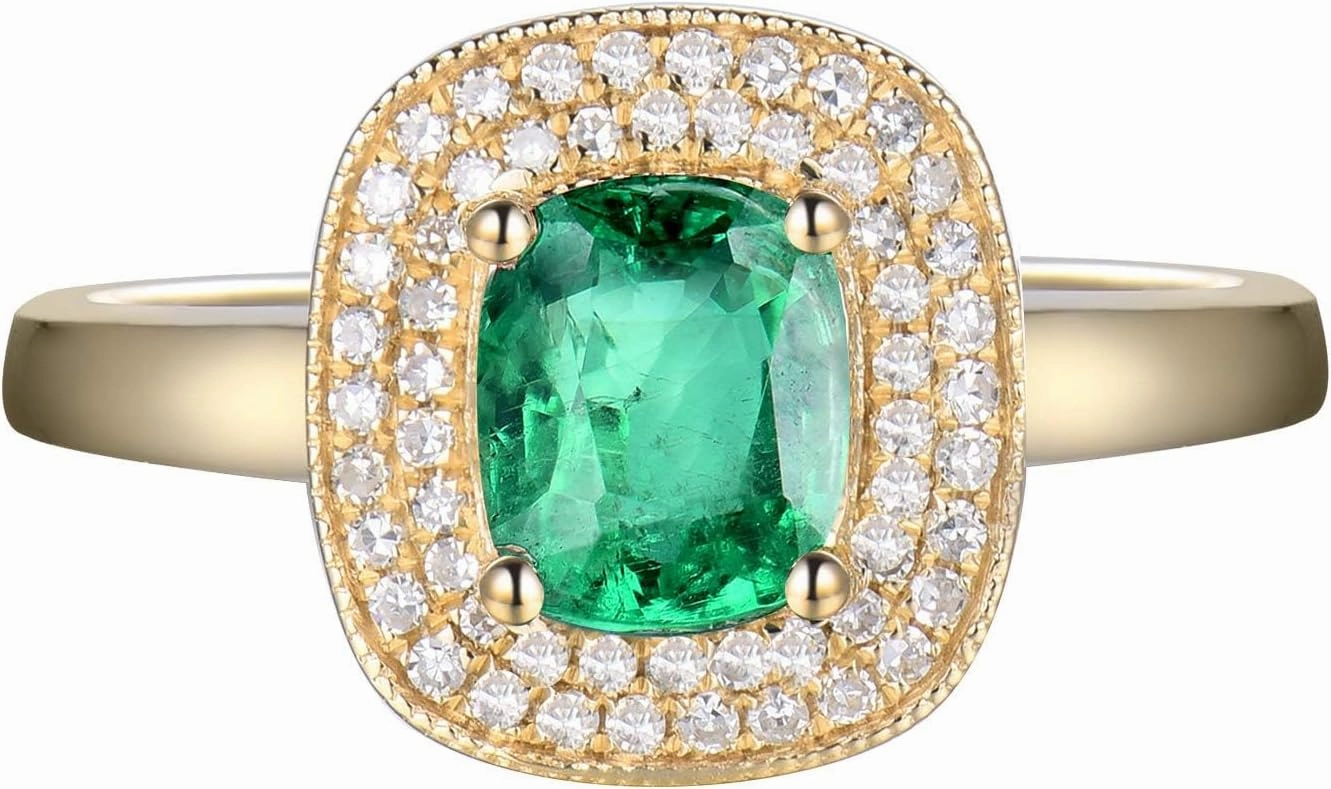 Emerald Ring For Women, Solid 18K Yellow Gold Rings - Emerald and Diamond Ring, 1.00ct Natura Green Emerald Ring & Real Diamond Gemstone Rings For Couple Engagement Ring