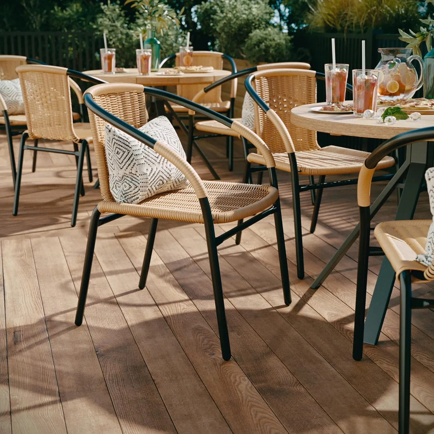 EMMA   OLIVER 2 Pack Beige Rattan Indoor-Outdoor Restaurant Stack Chair with Curved Back