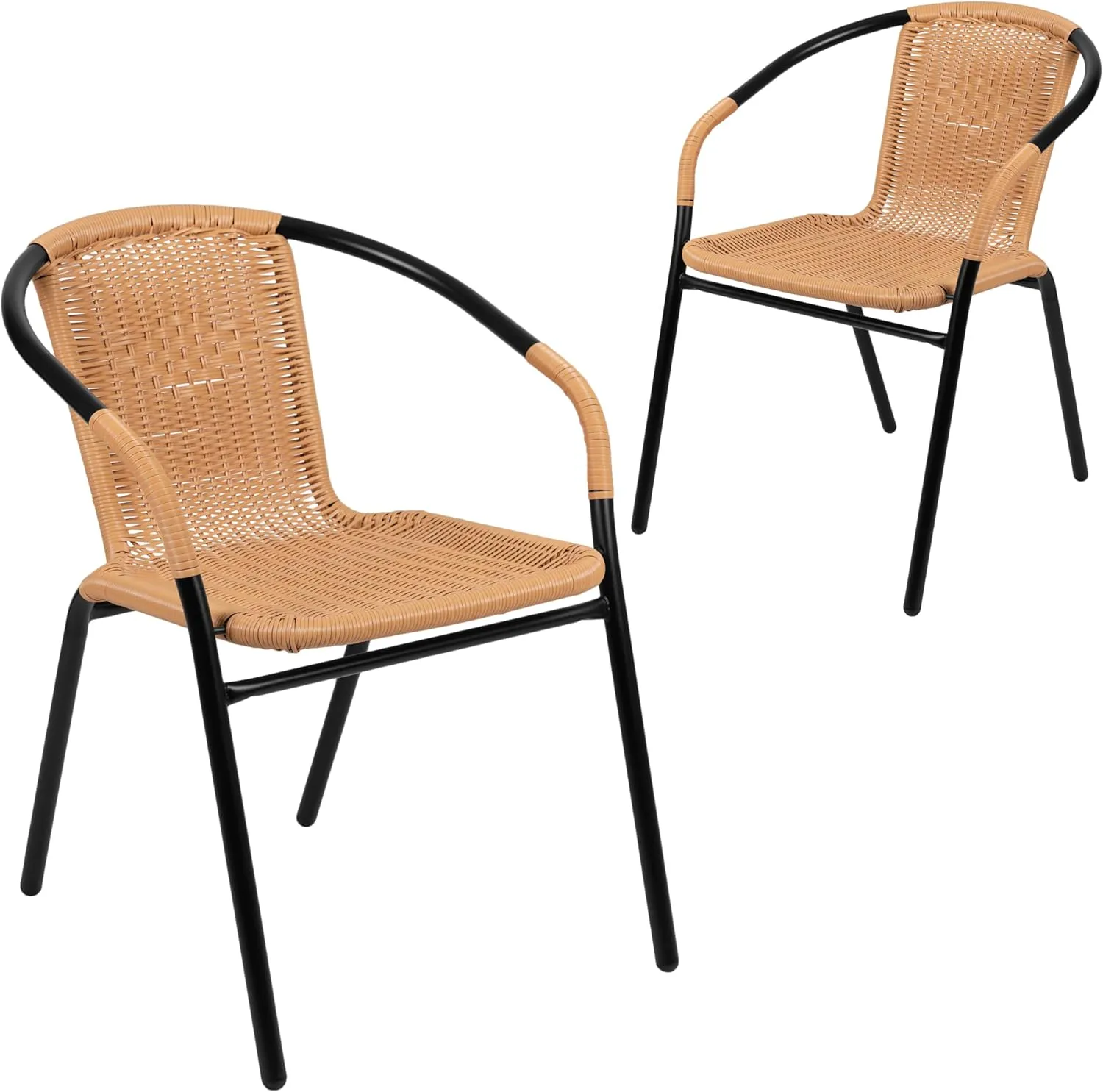 EMMA   OLIVER 2 Pack Beige Rattan Indoor-Outdoor Restaurant Stack Chair with Curved Back