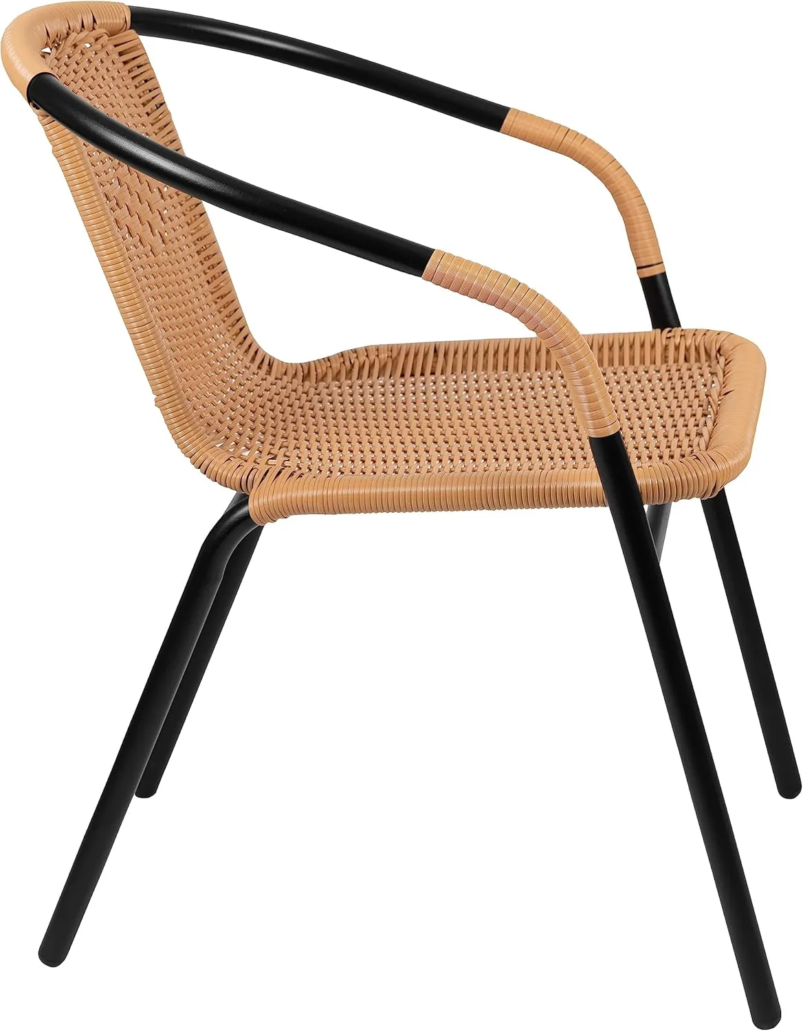 EMMA   OLIVER 2 Pack Beige Rattan Indoor-Outdoor Restaurant Stack Chair with Curved Back
