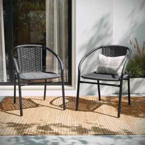 EMMA   OLIVER 2 Pack Gray Rattan Indoor-Outdoor Restaurant Stack Chair with Curved Back
