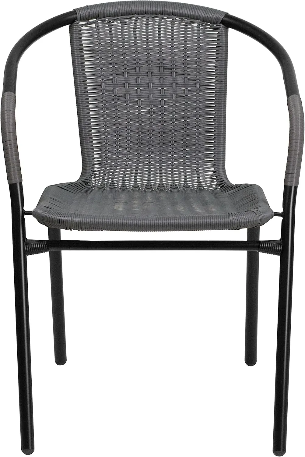 EMMA   OLIVER 2 Pack Gray Rattan Indoor-Outdoor Restaurant Stack Chair with Curved Back