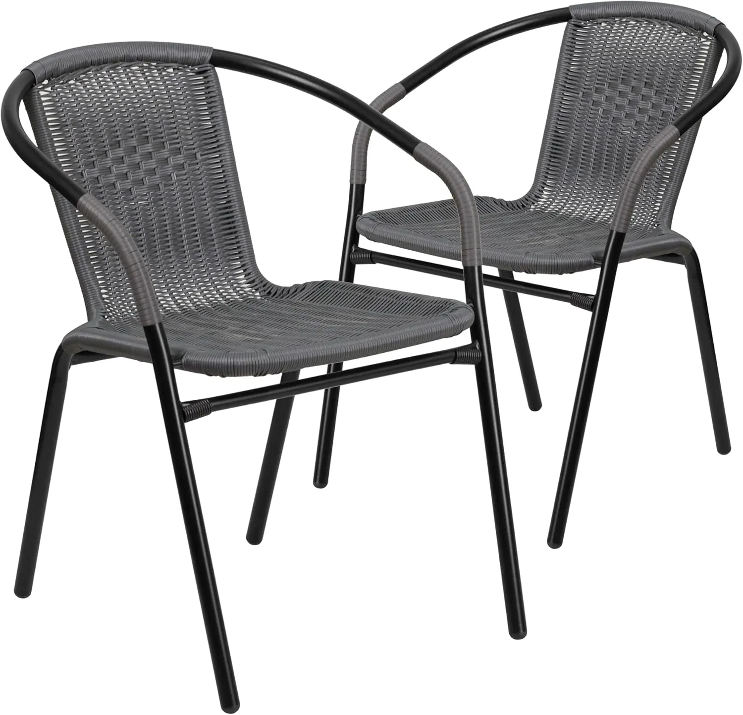 EMMA   OLIVER 2 Pack Gray Rattan Indoor-Outdoor Restaurant Stack Chair with Curved Back