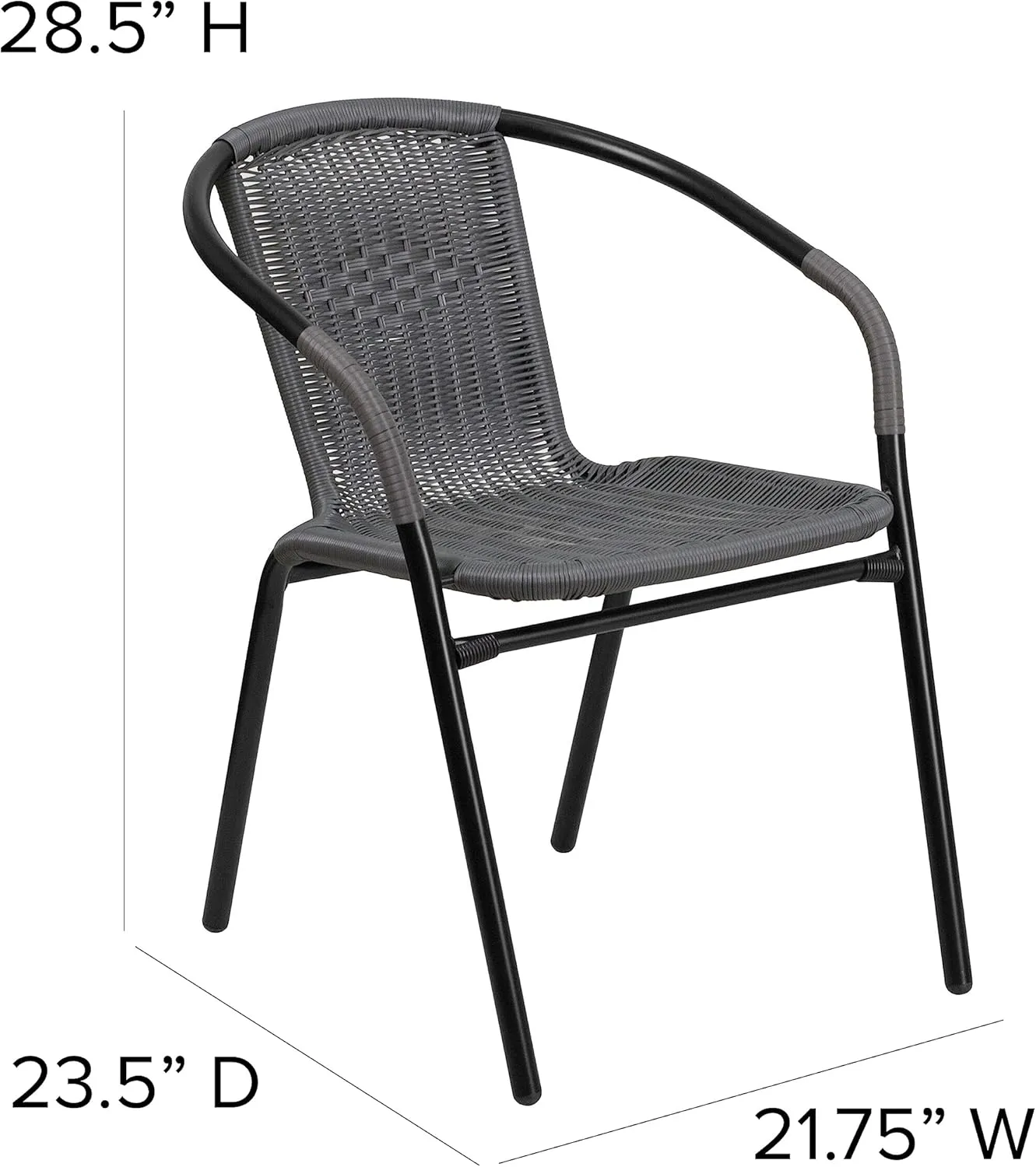 EMMA   OLIVER 2 Pack Gray Rattan Indoor-Outdoor Restaurant Stack Chair with Curved Back