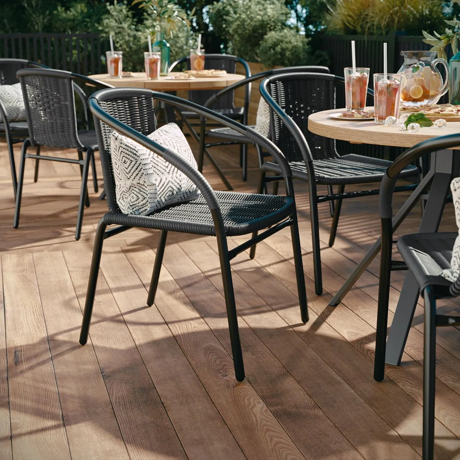EMMA   OLIVER 2 Pack Gray Rattan Indoor-Outdoor Restaurant Stack Chair with Curved Back