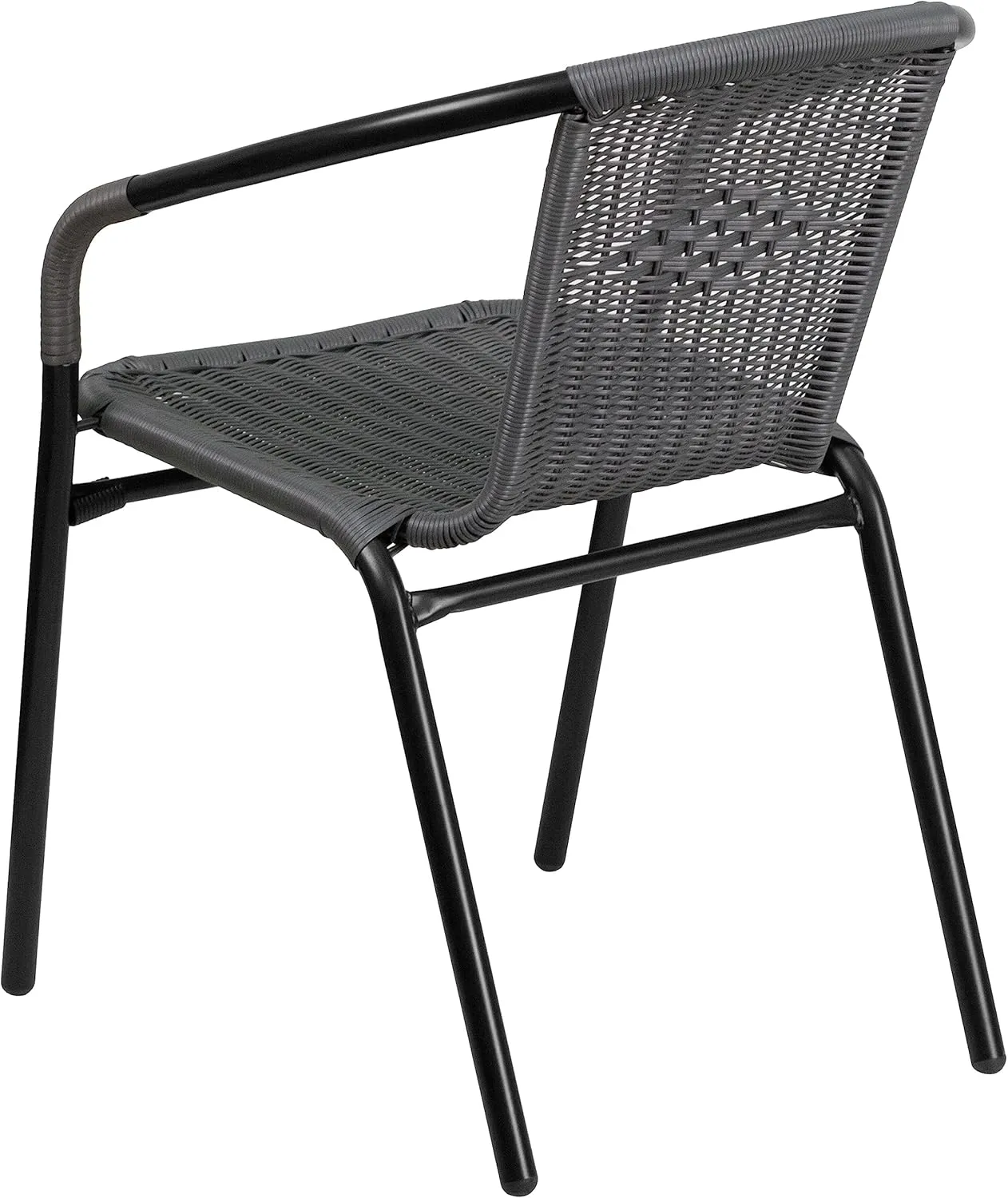 EMMA   OLIVER 2 Pack Gray Rattan Indoor-Outdoor Restaurant Stack Chair with Curved Back