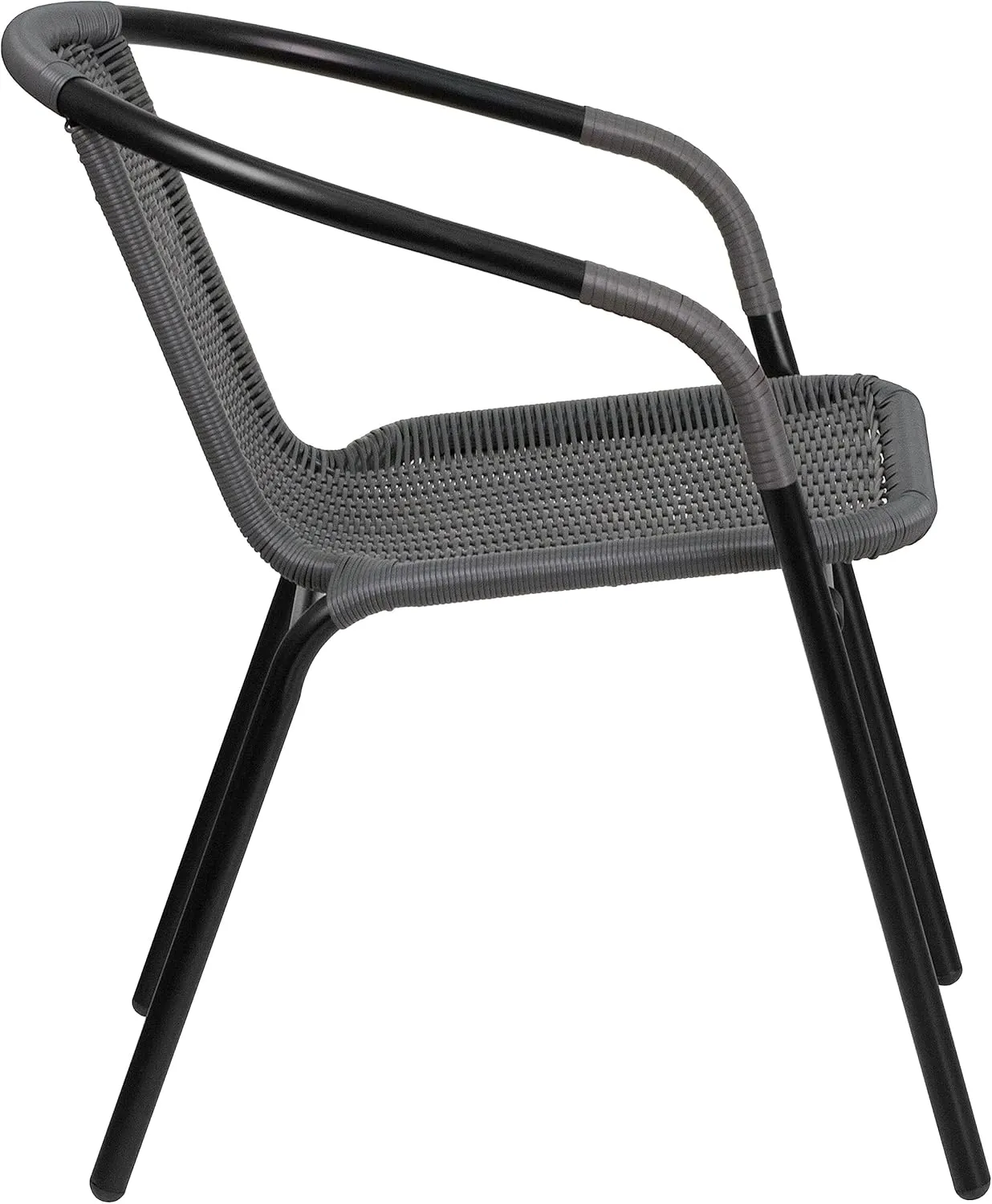 EMMA   OLIVER 2 Pack Gray Rattan Indoor-Outdoor Restaurant Stack Chair with Curved Back