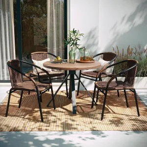 EMMA   OLIVER 4 Pack Medium Brown Rattan Indoor-Outdoor Restaurant Stack Chair