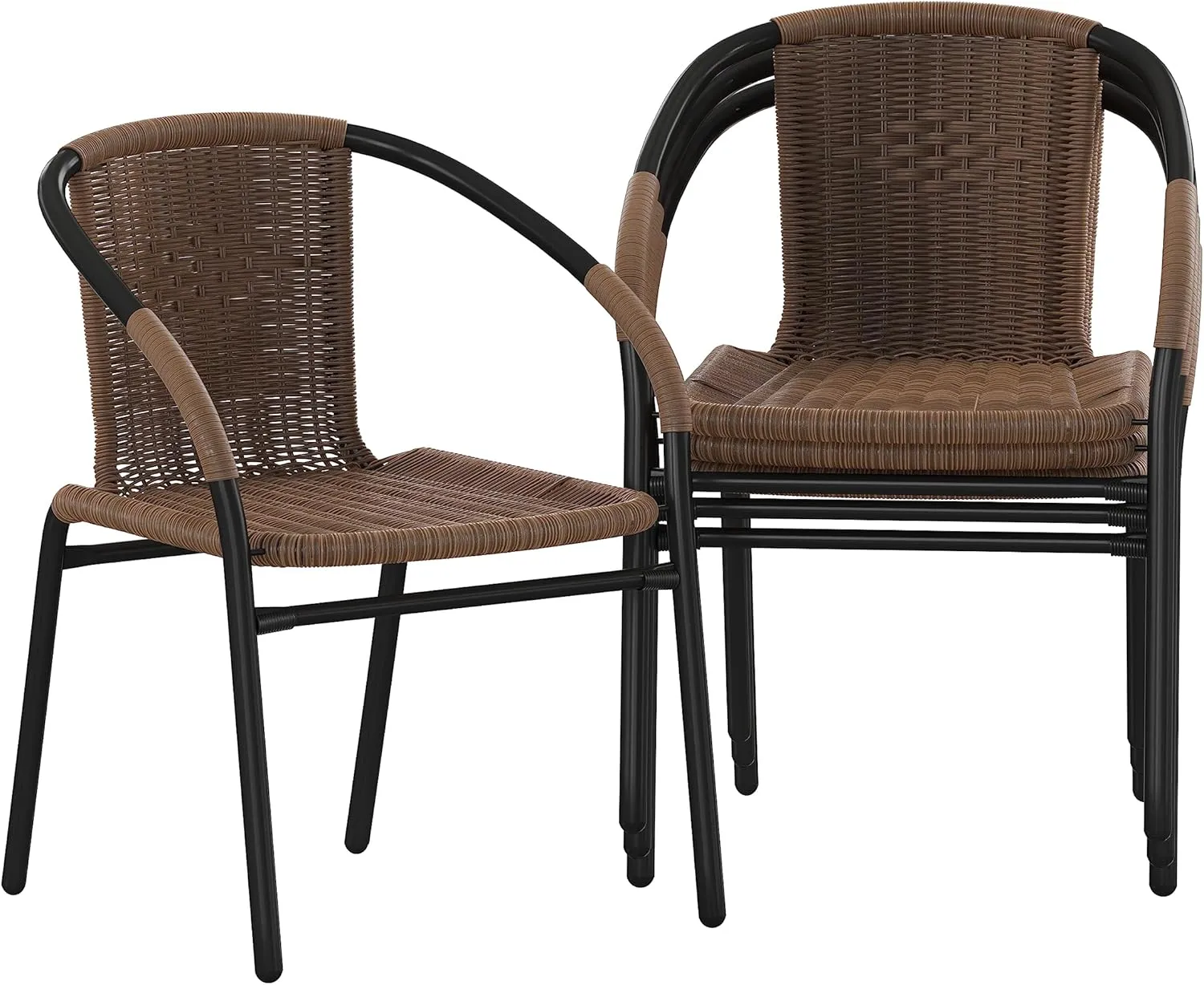EMMA   OLIVER 4 Pack Medium Brown Rattan Indoor-Outdoor Restaurant Stack Chair