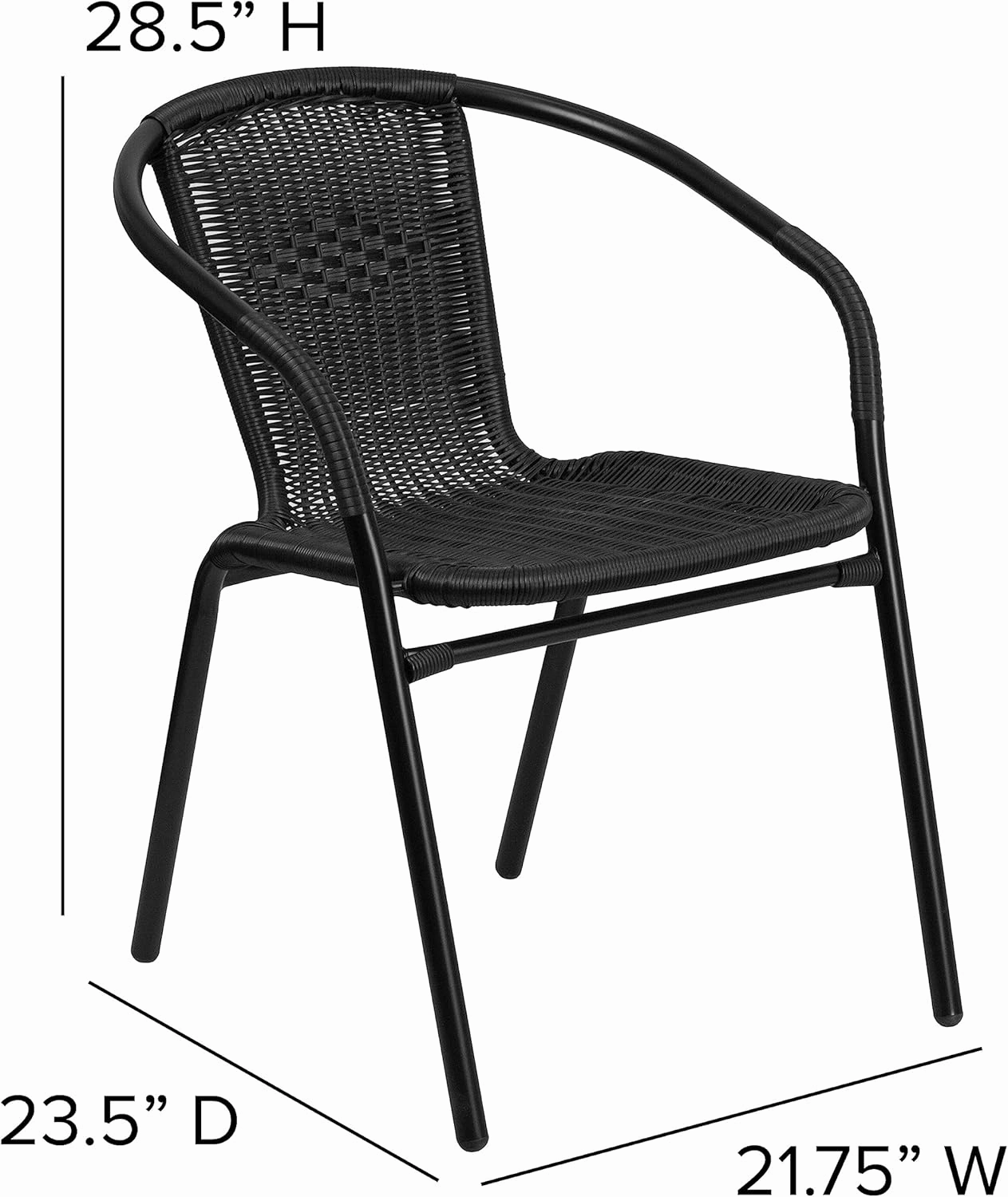 EMMA   OLIVER 2 Pack Black Rattan Indoor-Outdoor Restaurant Stack Chair with Curved Back