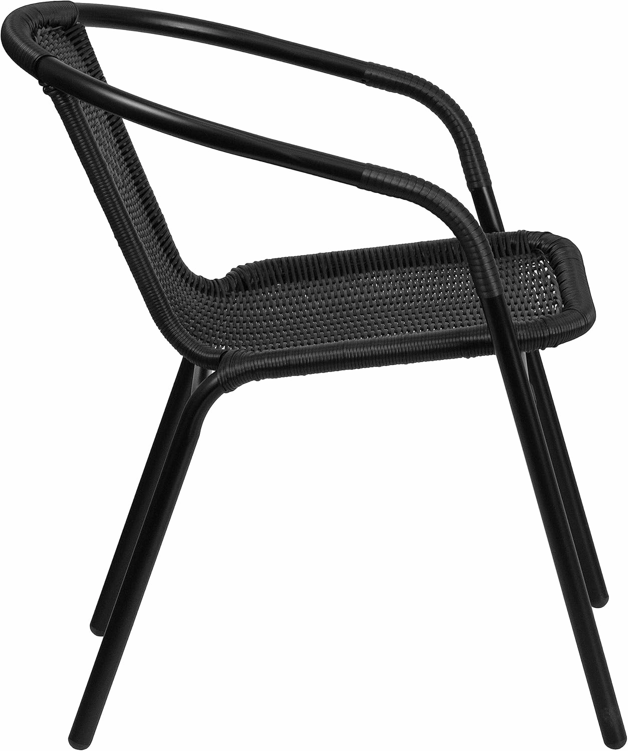 EMMA   OLIVER 2 Pack Black Rattan Indoor-Outdoor Restaurant Stack Chair with Curved Back