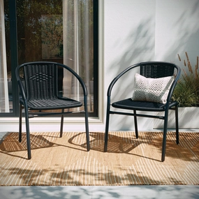 EMMA   OLIVER 2 Pack Black Rattan Indoor-Outdoor Restaurant Stack Chair with Curved Back