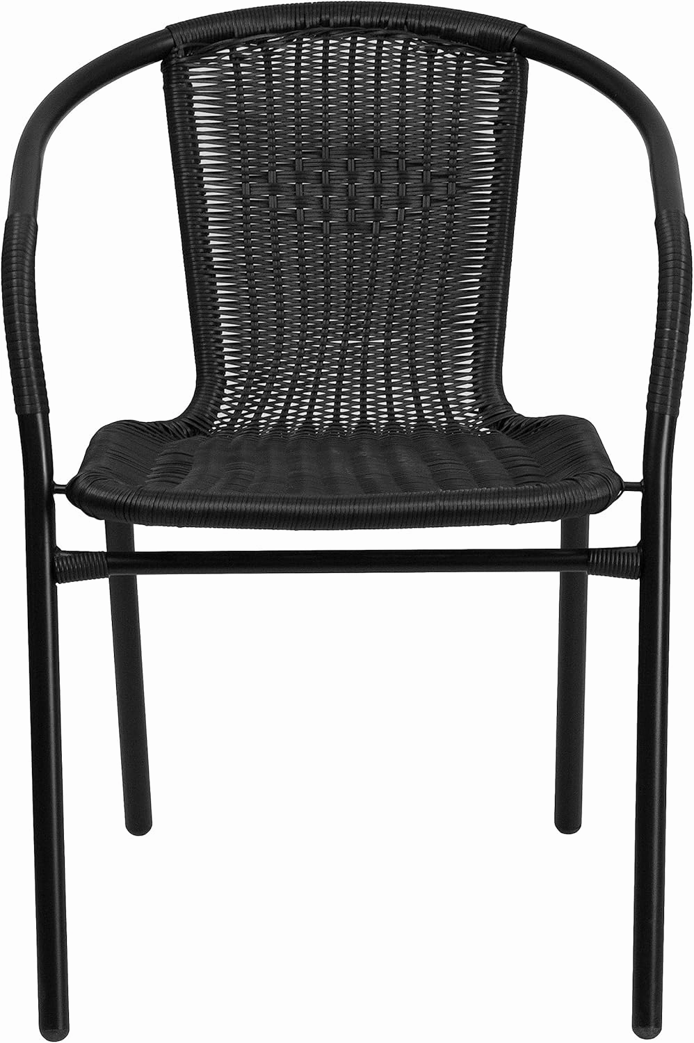 EMMA   OLIVER 2 Pack Black Rattan Indoor-Outdoor Restaurant Stack Chair with Curved Back
