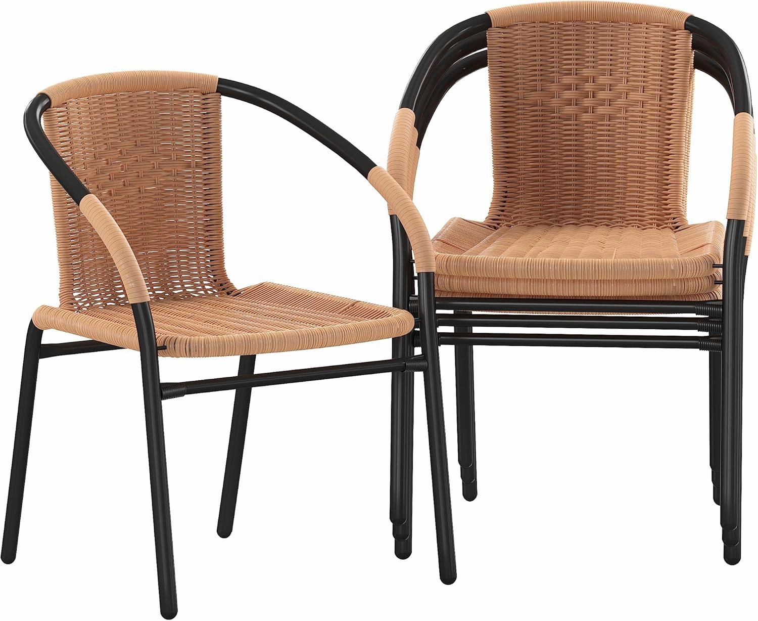 EMMA   OLIVER 4 Pack Beige Rattan Indoor-Outdoor Restaurant Stack Chair with Curved Back