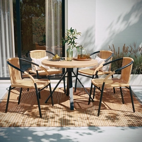 EMMA   OLIVER 4 Pack Beige Rattan Indoor-Outdoor Restaurant Stack Chair with Curved Back