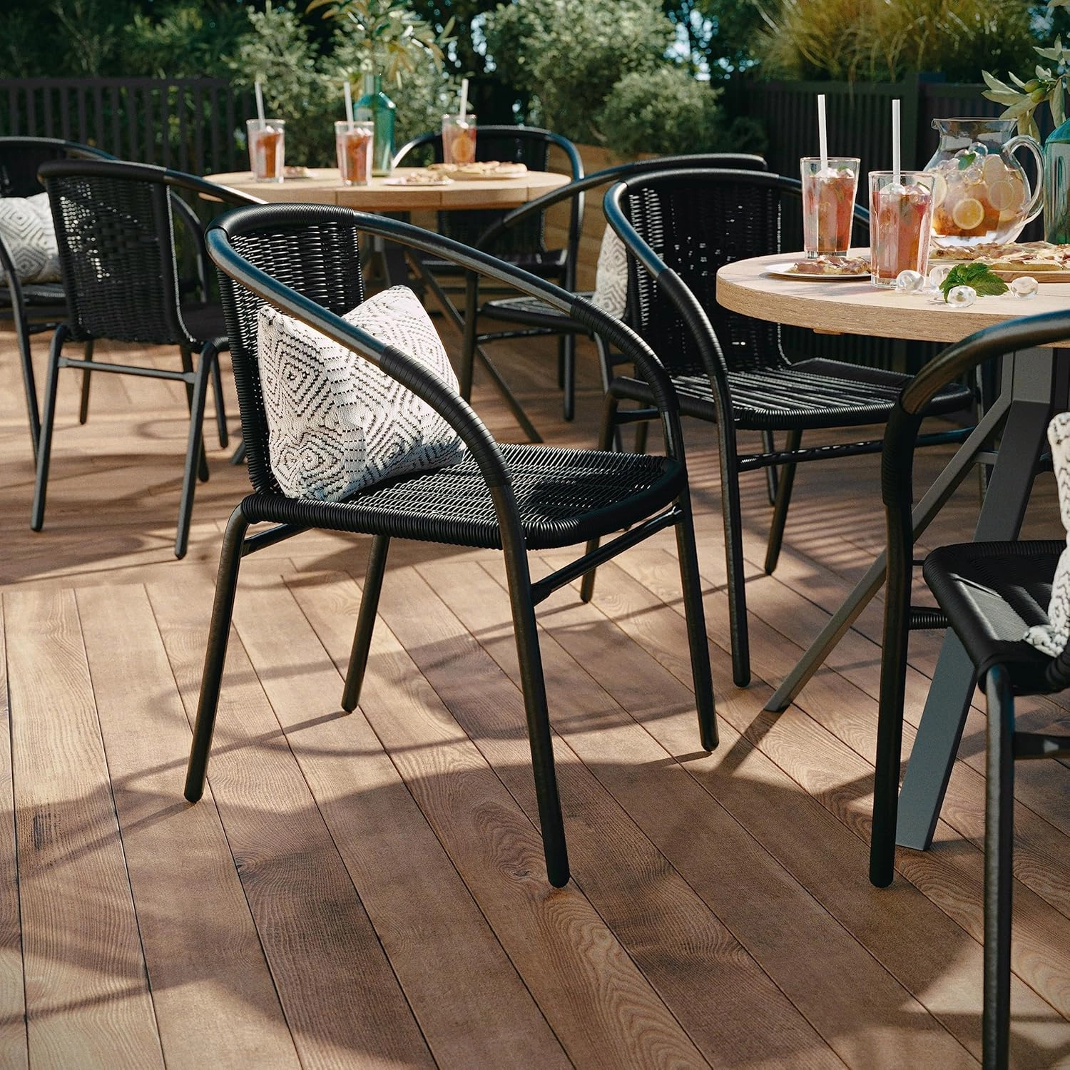 EMMA   OLIVER 4 Pack Black Rattan Indoor-Outdoor Restaurant Stack Chair with Curved Back