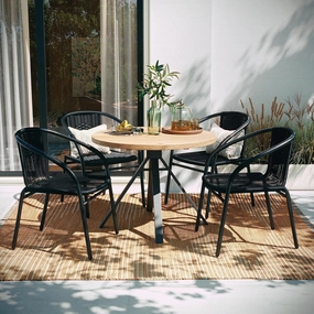 EMMA   OLIVER 4 Pack Black Rattan Indoor-Outdoor Restaurant Stack Chair with Curved Back
