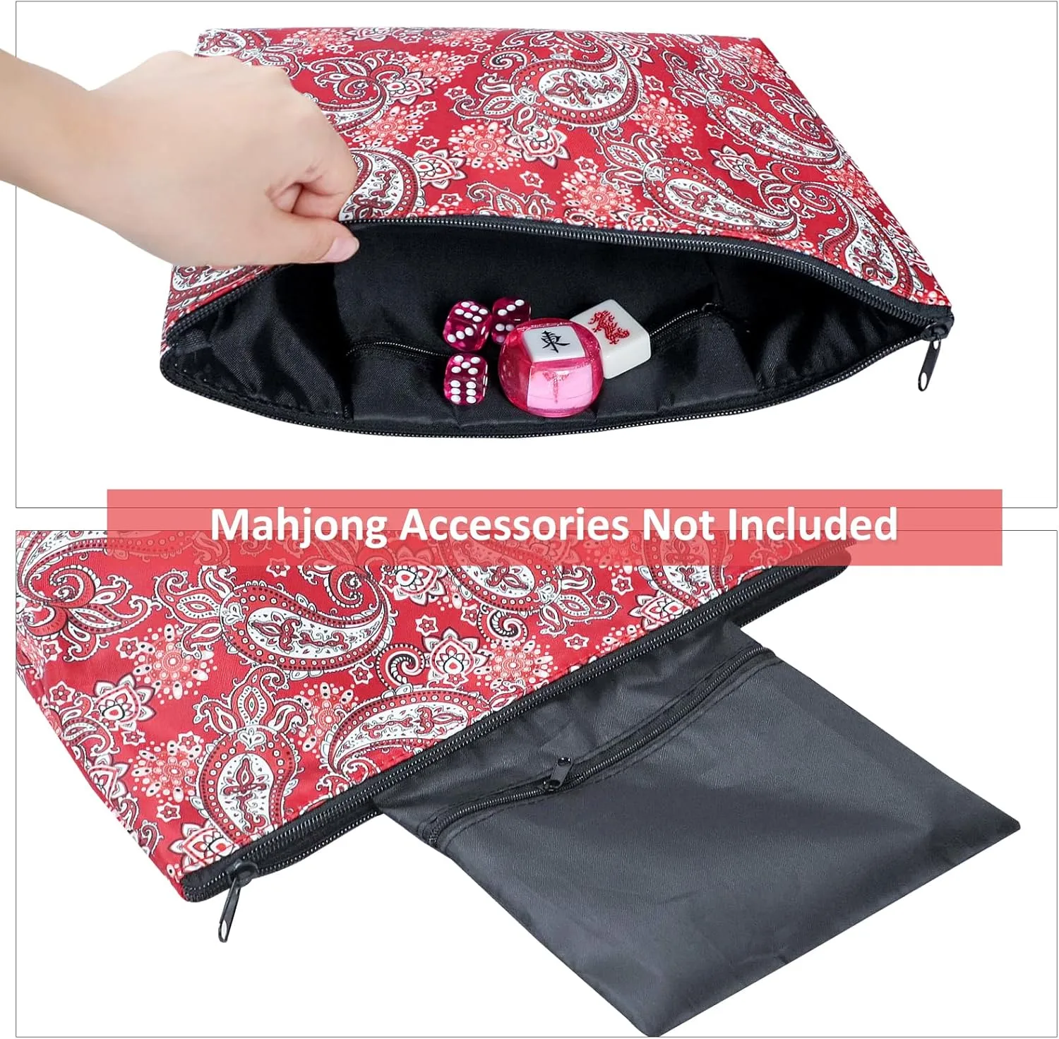 Empty Mahjong Bag,Thickened Red Printed American Mahjong Tiles Bag (Case Only)