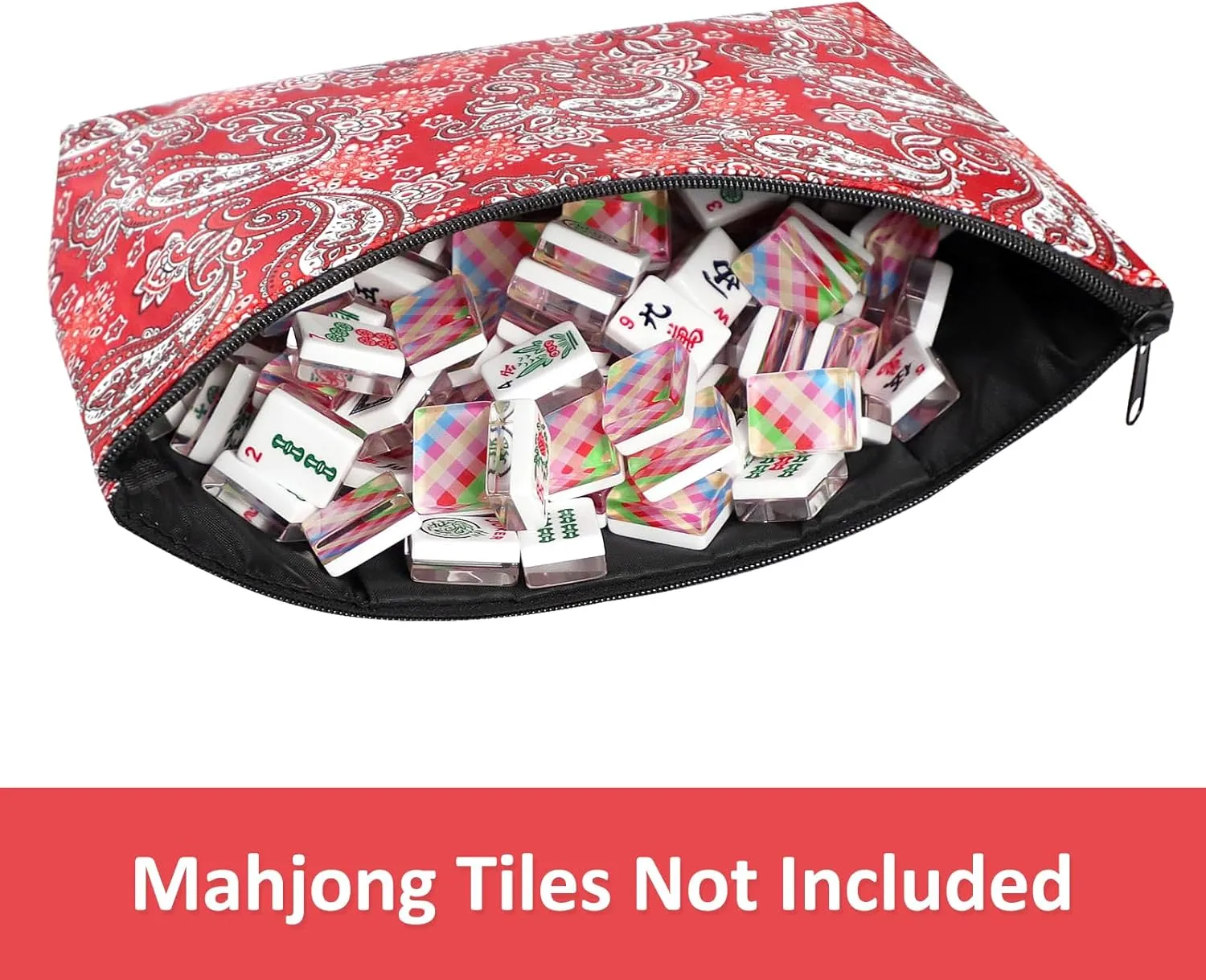Empty Mahjong Bag,Thickened Red Printed American Mahjong Tiles Bag (Case Only)