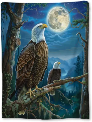 Enchanting Eagles Under Full Moon Blanket | Soft Warm Fuzzy Lightweight Flannel Throw Blanket Perfect for Couch, Bed, Travel, Outdoor & Home Decor, Cozy Blankets for Adults Kids 60×50 in