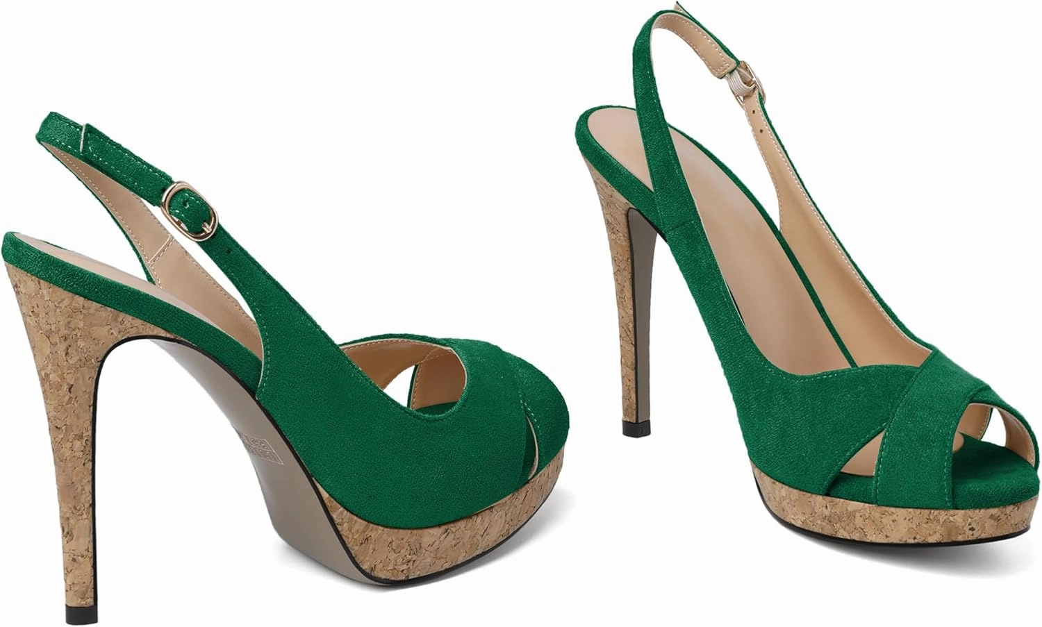 Esvowido Women's Peep Toe High Heels Slingback Cork Heel Platform Stilettos Heeled Sandals Wedding Party Dress Shoes