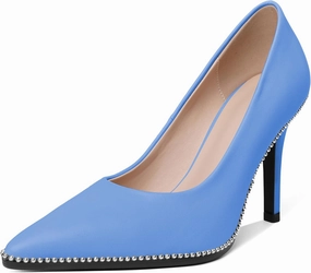 Esvowido Women's Stiletto High Heels Slip on Pumps Closed Pointed Toe Beaded Pump Shoes Casual Party Dress Shoes 3.5 Inch