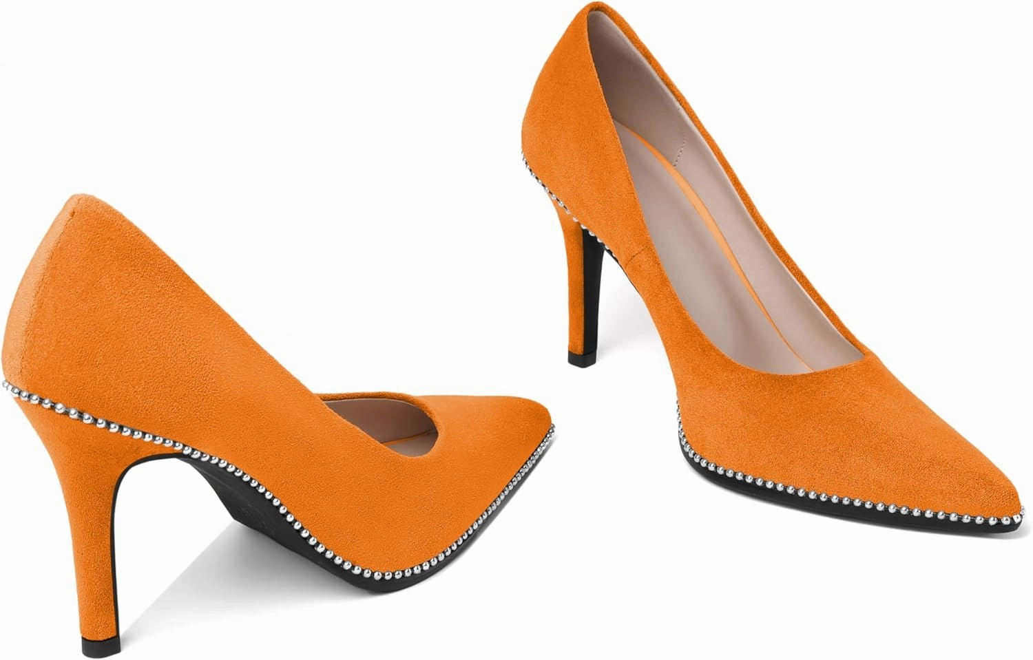 Esvowido Women's Stiletto High Heels Slip on Pumps Closed Pointed Toe Beaded Pump Shoes Casual Party Dress Shoes 3.5 Inch