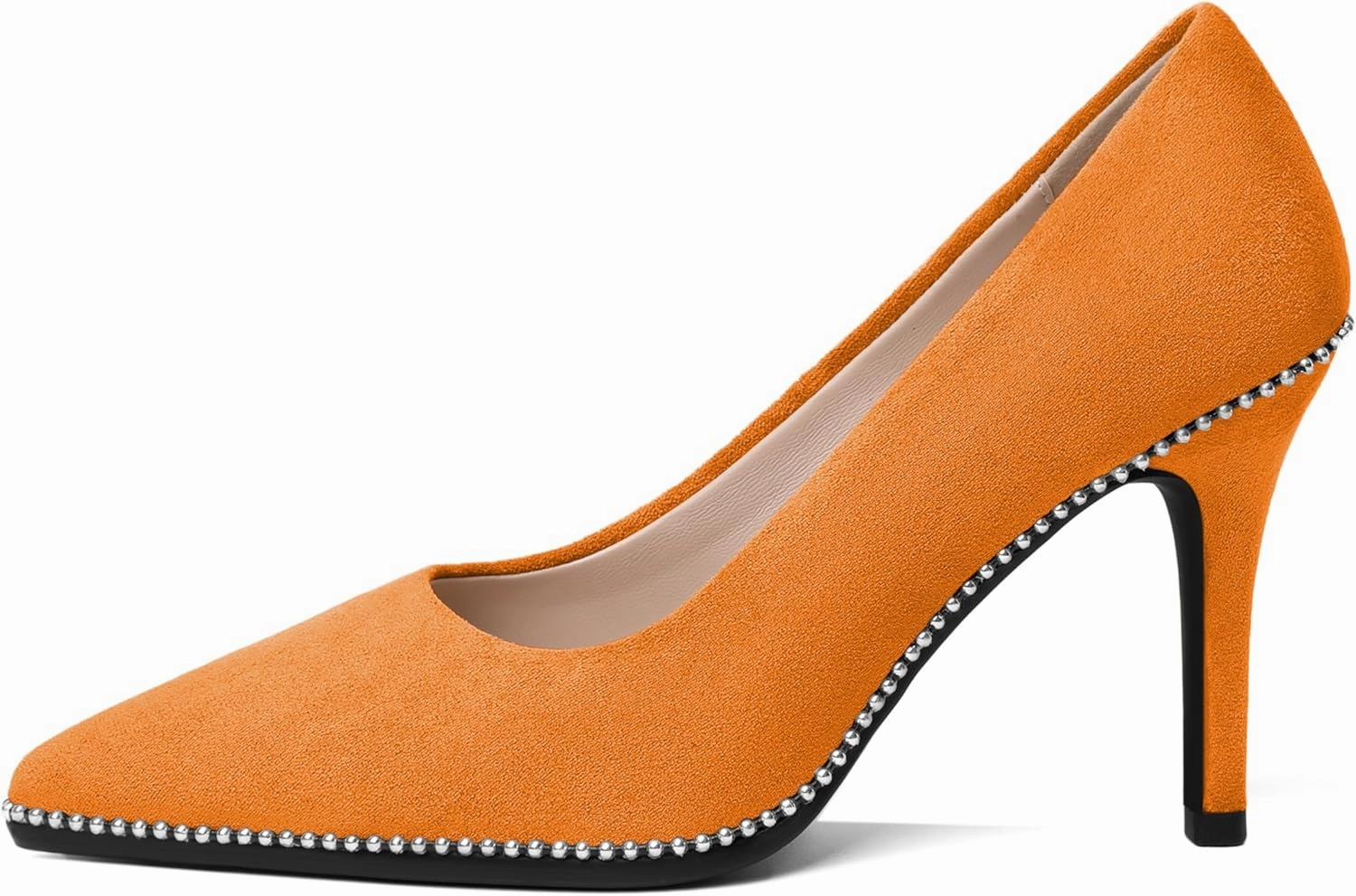 Esvowido Women's Stiletto High Heels Slip on Pumps Closed Pointed Toe Beaded Pump Shoes Casual Party Dress Shoes 3.5 Inch