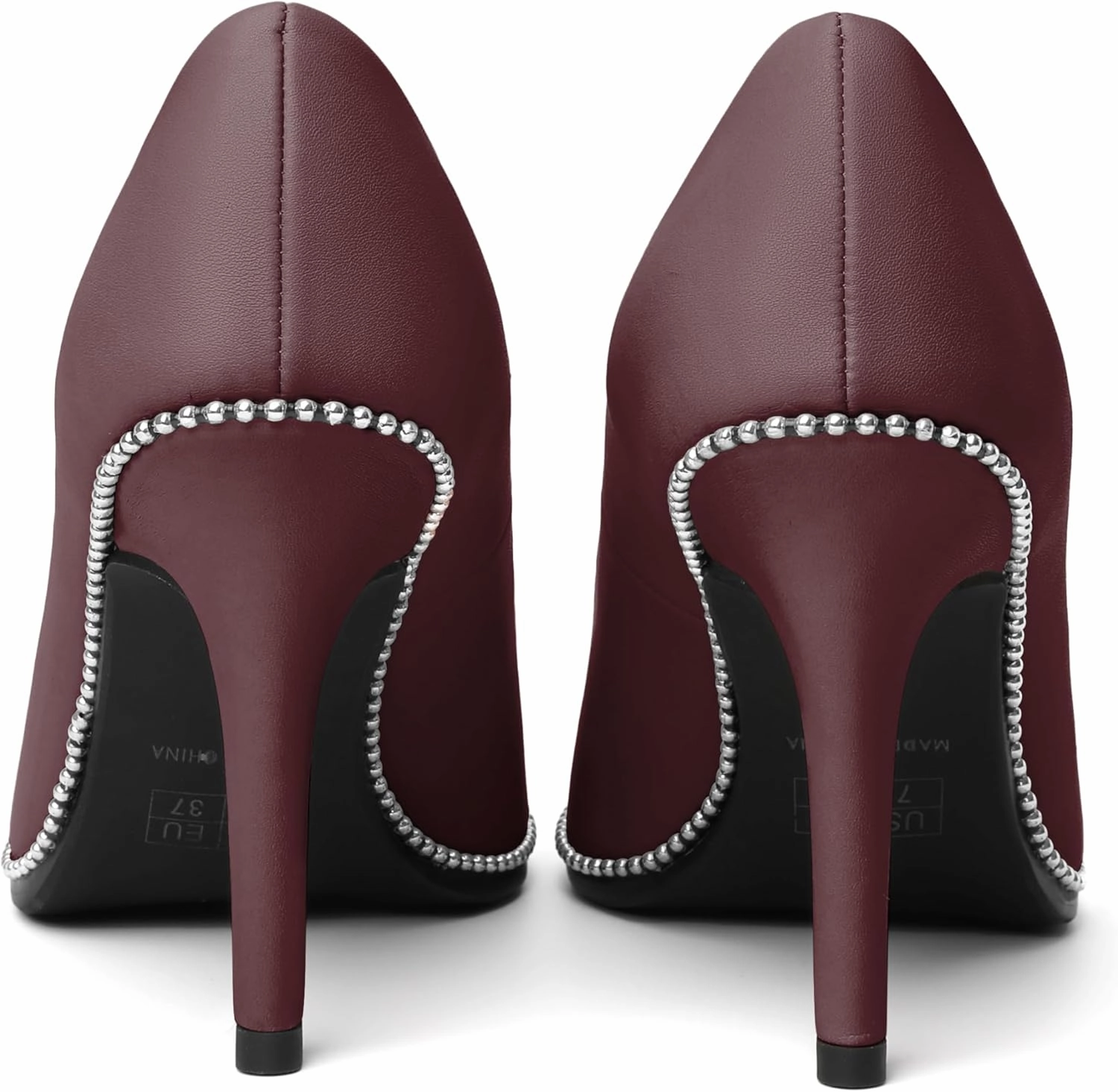 Esvowido Women's Stiletto High Heels Slip on Pumps Closed Pointed Toe Beaded Pump Shoes Casual Party Dress Shoes 3.5 Inch