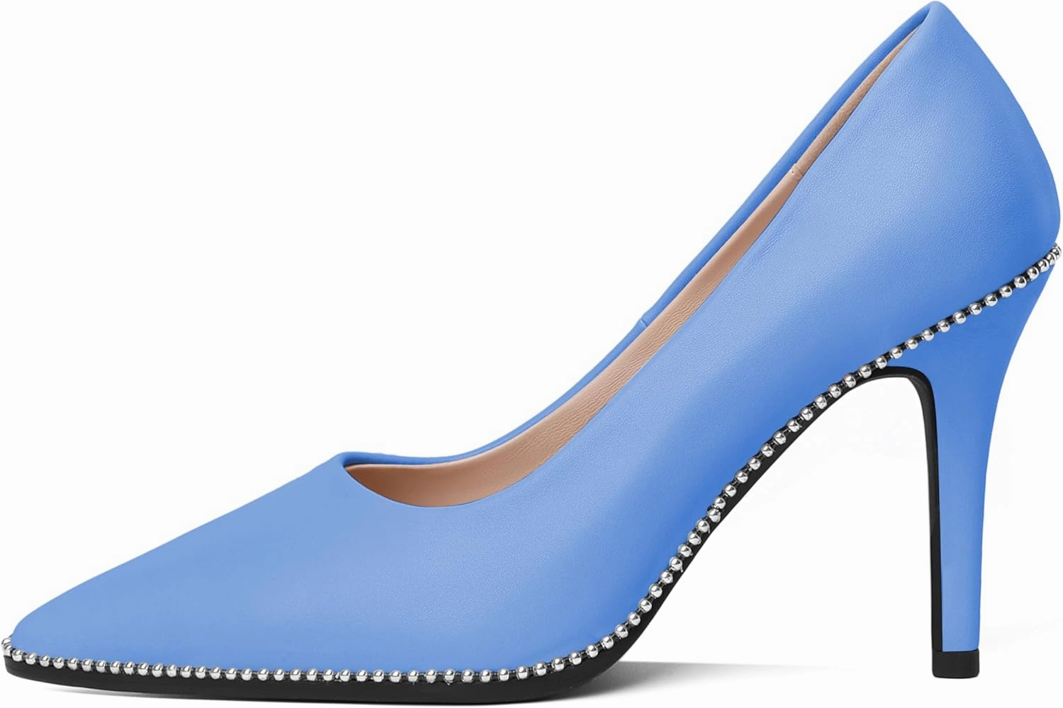 Esvowido Women's Stiletto High Heels Slip on Pumps Closed Pointed Toe Beaded Pump Shoes Casual Party Dress Shoes 3.5 Inch