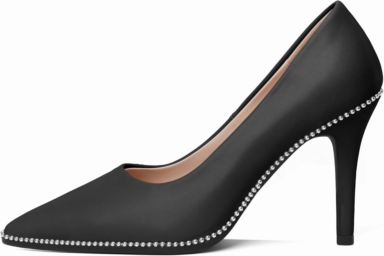 Esvowido Women's Stiletto High Heels Slip on Pumps Closed Pointed Toe Beaded Pump Shoes Casual Party Dress Shoes 3.5 Inch