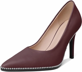 Esvowido Women's Stiletto High Heels Slip on Pumps Closed Pointed Toe Beaded Pump Shoes Casual Party Dress Shoes 3.5 Inch