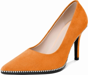 Esvowido Women's Stiletto High Heels Slip on Pumps Closed Pointed Toe Beaded Pump Shoes Casual Party Dress Shoes 3.5 Inch