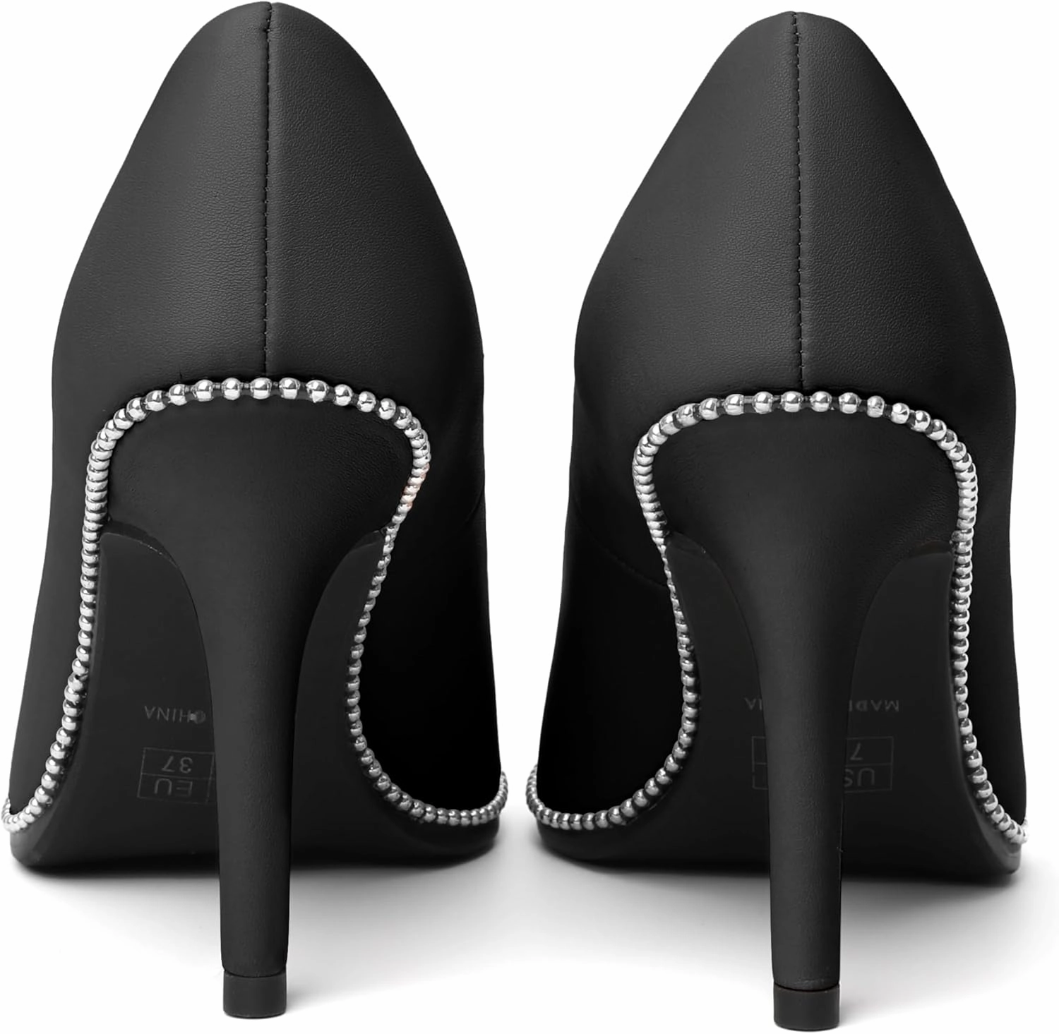 Esvowido Women's Stiletto High Heels Slip on Pumps Closed Pointed Toe Beaded Pump Shoes Casual Party Dress Shoes 3.5 Inch