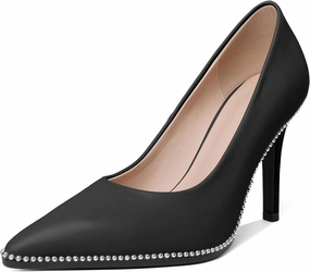 Esvowido Women's Stiletto High Heels Slip on Pumps Closed Pointed Toe Beaded Pump Shoes Casual Party Dress Shoes 3.5 Inch