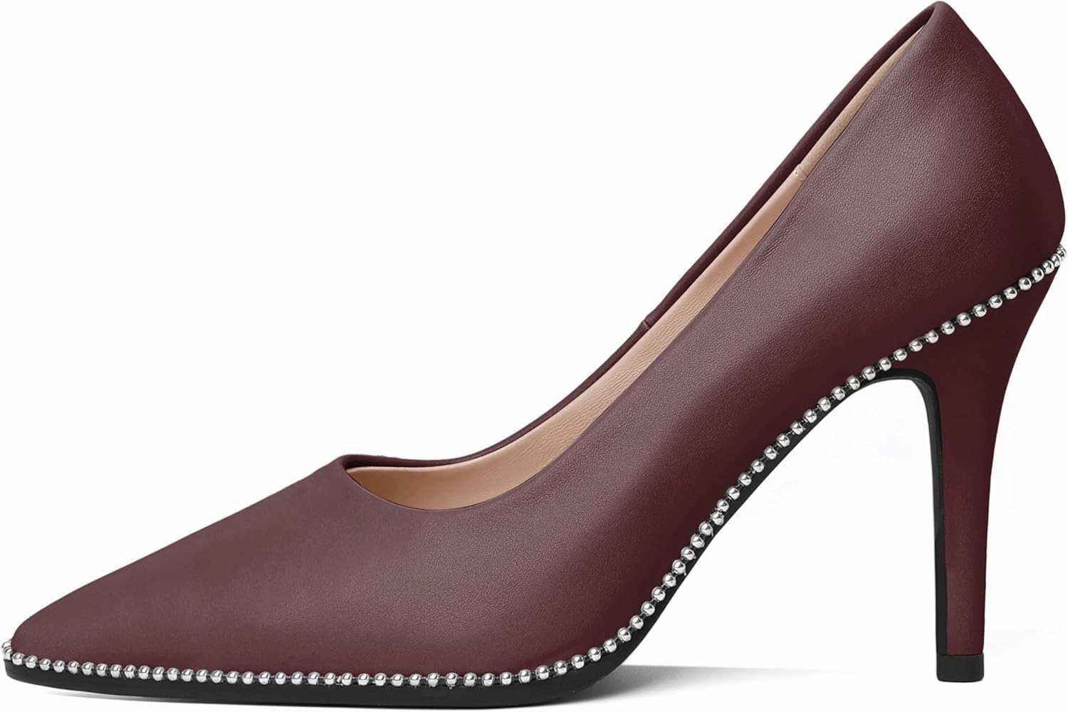 Esvowido Women's Stiletto High Heels Slip on Pumps Closed Pointed Toe Beaded Pump Shoes Casual Party Dress Shoes 3.5 Inch