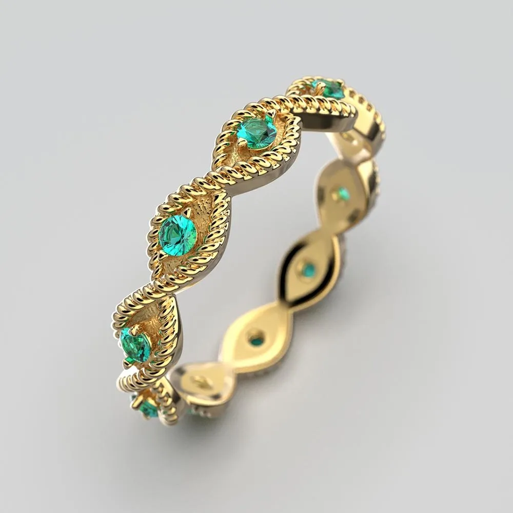 Eternity Emerald Gold Band Made in Italy