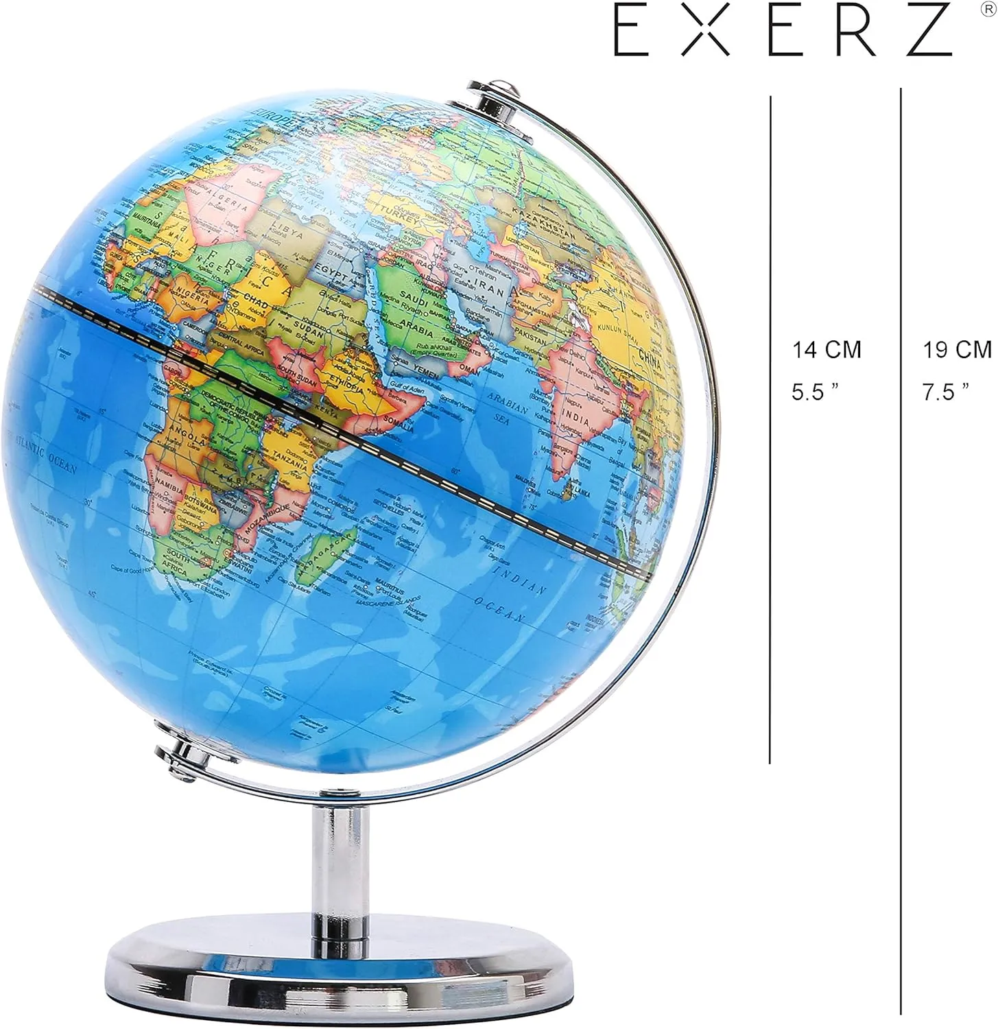 Exerz World Globe Dia 5.5-inch (14cm)- Mini Globe Political Map - Educational/Geographic