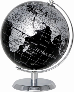 Exerz World Globe Black Dia 5.5-inch - Mini Educational Globe of Earth - Metal Base - Metallic Black