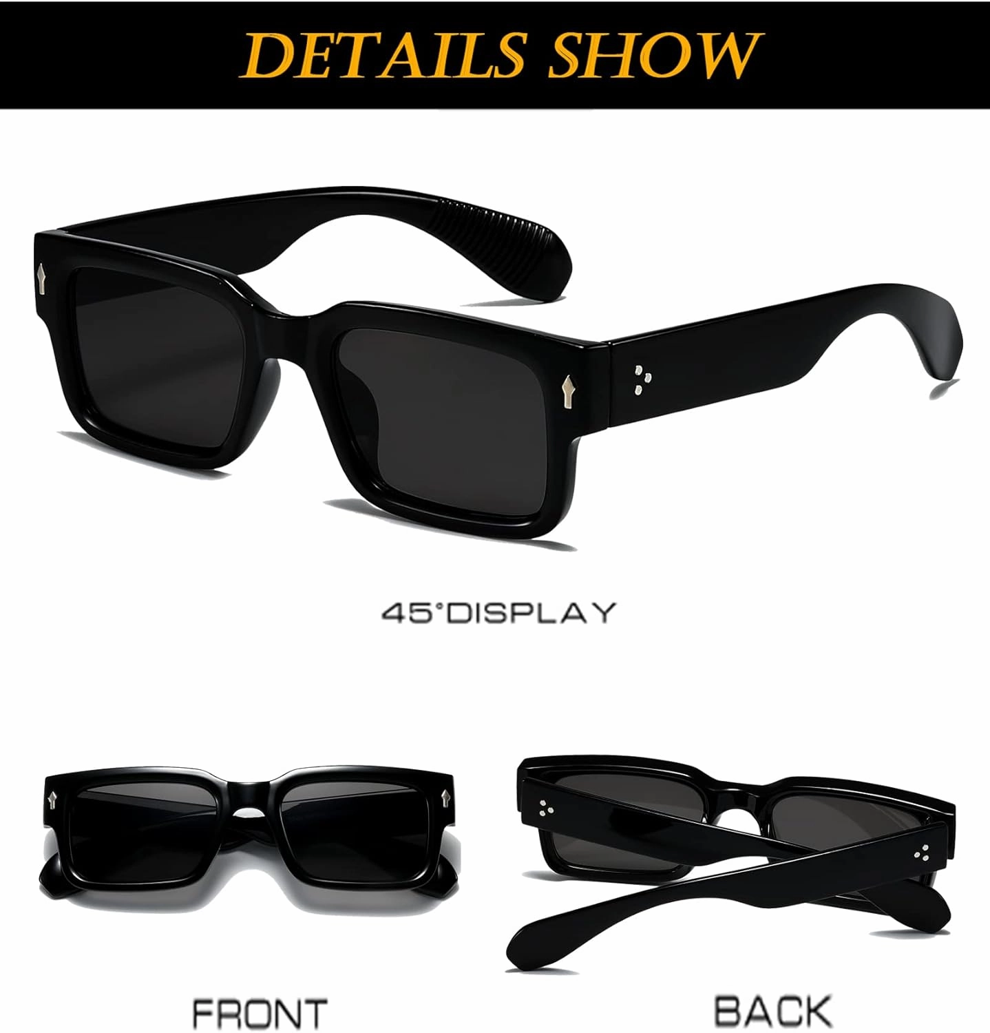EYLRIM Square Frame Sunglasses for Women Men Trendy Chunky Rectangle Sun Glasses Black Shades UV400 Protection