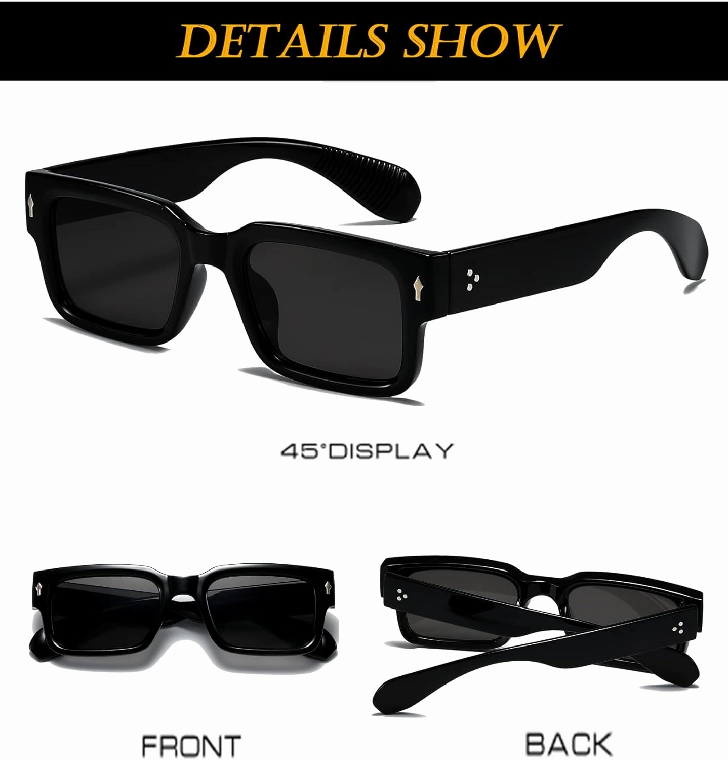 EYLRIM Square Frame Sunglasses for Women Men Trendy Chunky Rectangle Sun Glasses Black Shades UV400 Protection