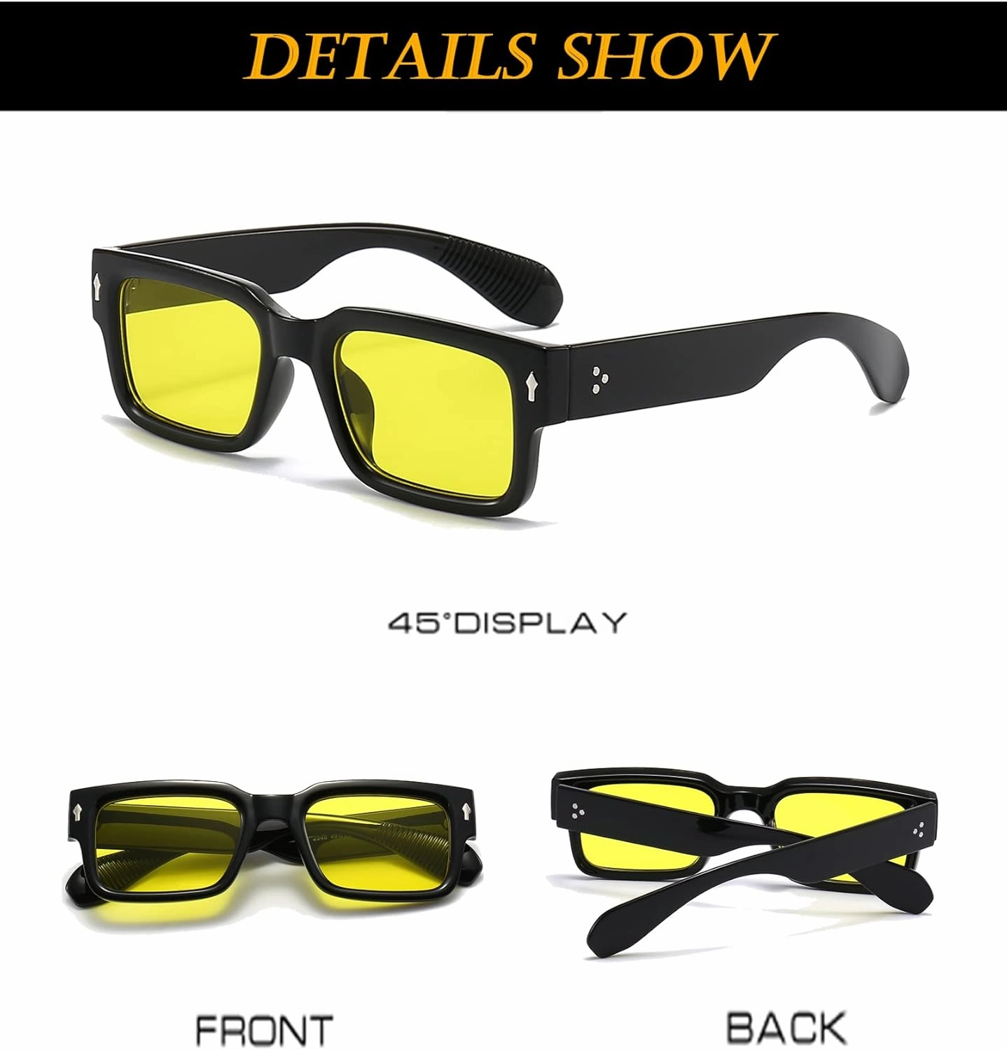 EYLRIM Square Frame Sunglasses for Women Men Trendy Chunky Rectangle Sun Glasses Black Shades UV400 Protection