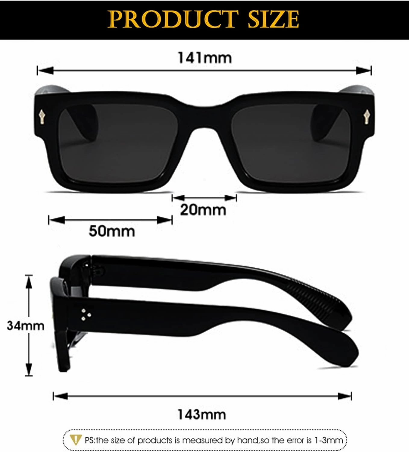 EYLRIM Square Frame Sunglasses for Women Men Trendy Chunky Rectangle Sun Glasses Black Shades UV400 Protection