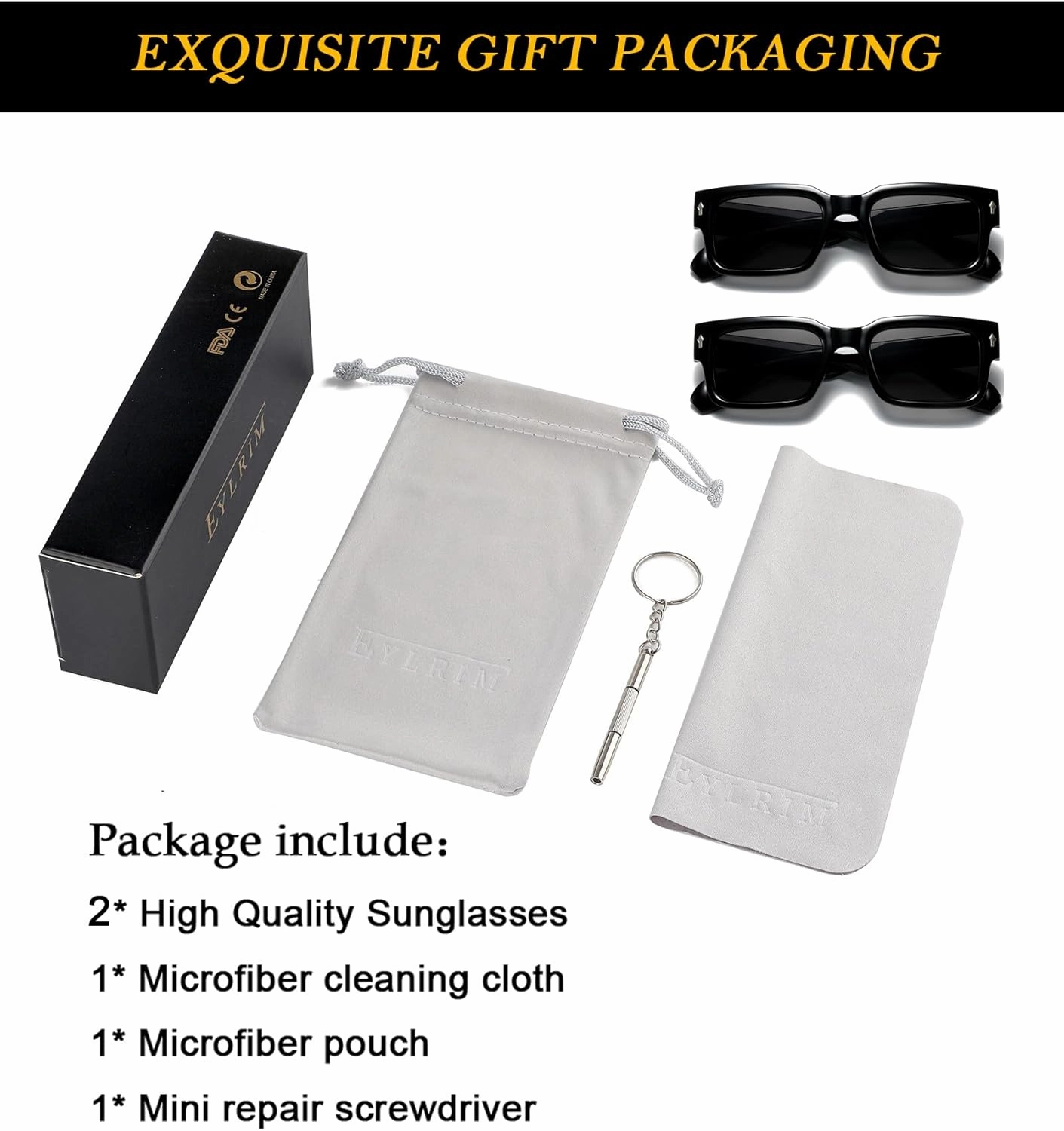 EYLRIM Square Frame Sunglasses for Women Men Trendy Chunky Rectangle Sun Glasses Black Shades UV400 Protection