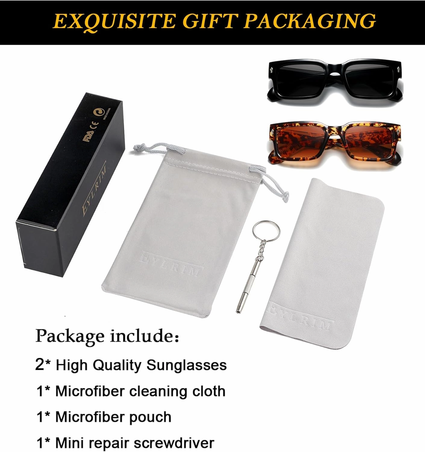 EYLRIM Square Frame Sunglasses for Women Men Trendy Chunky Rectangle Sun Glasses Black Shades UV400 Protection